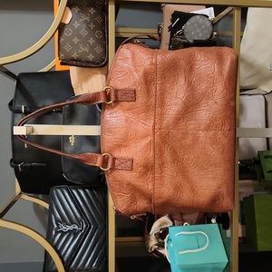 American Leather Co Carrie Dome Satchel Saddle Tooled Floral